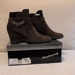Aquatalia Dark Brown Suede Wedge Ankle Boots